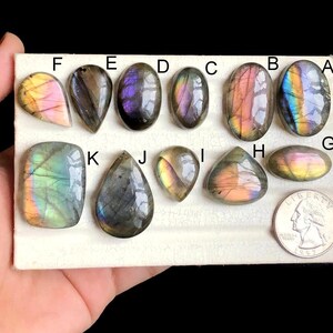 Cabujón de labradorita multicolor seleccionado, piedra preciosa suelta de labradorita violeta natural para hacer joyas, anillo de cristal curativo LOT-58
