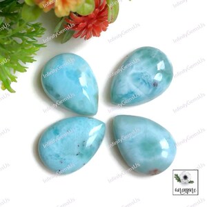 Cabochons Larimar 100 % naturel, 13 x 18 mm env. forme poire, 4 pcs comme sur la photo, cabochons Larimar à dos plat de créateur 62485