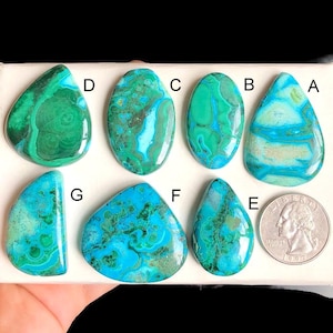 Cabochon chrysocolle en malachite sélectionnée, pierre semi-précieuse naturelle en vrac pour la fabrication de bijoux, pendentifs d'emballage en fil de malachite LOT-203