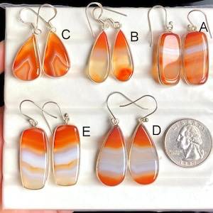 Pendiente de ágata naranja con bandas, pendiente de plata de ley 925, pendiente atractivo, pendiente de estilo bohemio, joyería de ágata natural 4