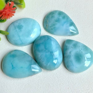 Larimar cabochon, pakket van 5 stuks zoals op afbeelding, AAA+ natuurlijke Dominicaanse larimar cabochon, cabochon lot, voor het maken van sieraden, DIY, 16