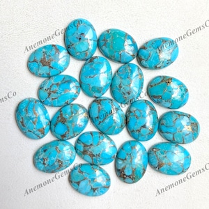 Cabochão oval turquesa mohave de cobre azul 12x16mm, pacote com 6 peças, lote de pedras preciosas soltas polidas para pingente de brinco e fabricação de joias.