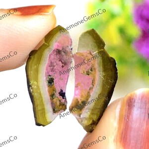 Wassermelonen-Turmalin-Scheibenpaare Cabochons, 18x8x2mm Einzigartige Turmalin-Paare für die Ohrringe Herstellung, handgemachte Edelstein Ohrringe Schmuck 59053