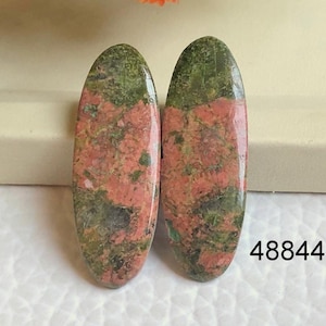 Paire de boucles d'oreilles cabochon en jaspe unakite, pierre précieuse naturelle en unakite pour la fabrication de bijoux, bricolage,