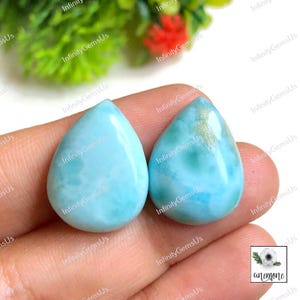 Cabochon Larimar 100 % naturel, forme poire 15 x 20 mm environ, paquet de 2 pièces comme sur la photo, boucles d'oreilles Larimar de créateur ciel naturel 62486
