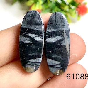 Par de pendientes de jaspe Picasso con cabujón, piedra semipreciosa natural para joyería, elegantes pendientes de jaspe, regalo de joyería para ella.