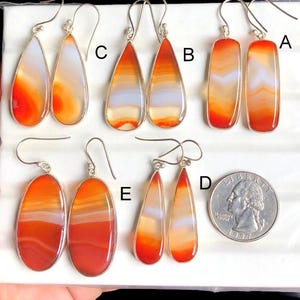 Pendiente de ágata naranja con bandas, pendiente de plata de ley 925, pendiente hecho a mano, pendiente llamativo, joyería de ágata natural 2