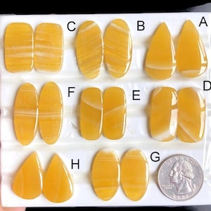 Paires de cabochons de boucles d'oreilles en aragonite jaune sélectionnée, pierre semi-précieuse naturelle pour la fabrication de bijoux, boucles d'oreilles en aragonite LOT-286