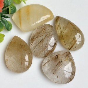 Goldener Rutil Cabochon, ca.20 bis 25mm Mix Form und Größe 5 Stück Lot für Schmuckherstellung, Birthstone Edelstein, Meditation Kristall 56817