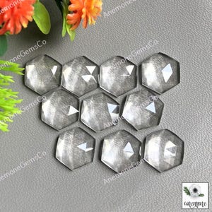 Bergkristal 10 x 10 mm edelsteen in zeshoekige vorm, premium kwaliteit 10 stuks roosgeslepen edelsteen met platte achterkant voor het maken van sieraden