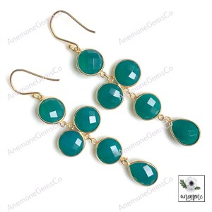 Orecchini con pietra preziosa di onice verde, orecchini da donna, orecchini da sposa, orecchini vistosi, orecchini con pietra preziosa di forma rotonda