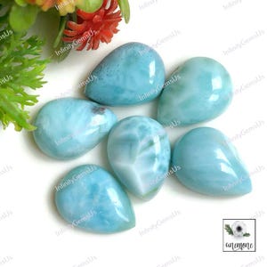 Cabochons Larimar 100 % naturel, 12 x 16 mm environ forme poire 6 pcs / lot comme sur la photo, cabochons faits main Larimar de créateur en larimar naturel 62484