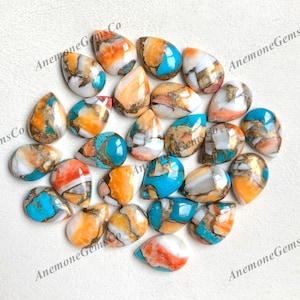 Cabochão de turquesa pera espinhosa de 10 x 14 mm, lote de pedras preciosas soltas de turquesa e cobre Mojave para brincos, pingentes e fabricação de joias