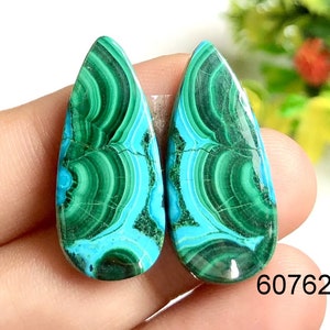 Paires de boucles d'oreilles en malachite et chrysocolle, Paires de pierres semi-précieuses naturelles pour la fabrication de boucles d'oreilles, Bijoux de boucles d'oreilles faits main en chrysocolle