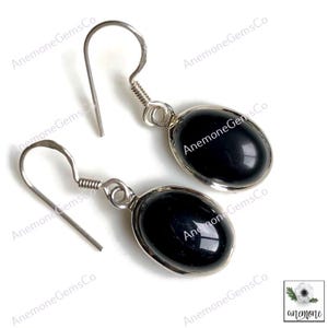 Boucle d'oreille en onyx noir, argent sterling 925, boucles d'oreilles faites main, bijoux cabochons, cadeau d'anniversaire, boucle d'oreille tendance, bijoux de style bohème
