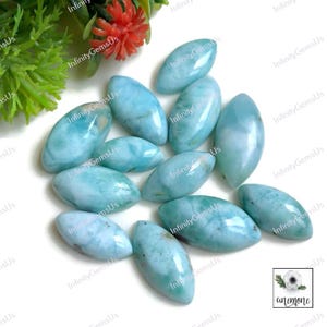 Larimar cabochon, 100% natuurlijke larimar, ca. 18-14 mm, vorm marquise, 12-delig zoals op de foto, designer sky larimar voor ketting 62487
