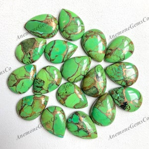12x16mm verde mojave cobre turquesa pêra cabochão, mohave cobre turquesa lote de pedras preciosas soltas para pingente de brinco e fabricação de joias