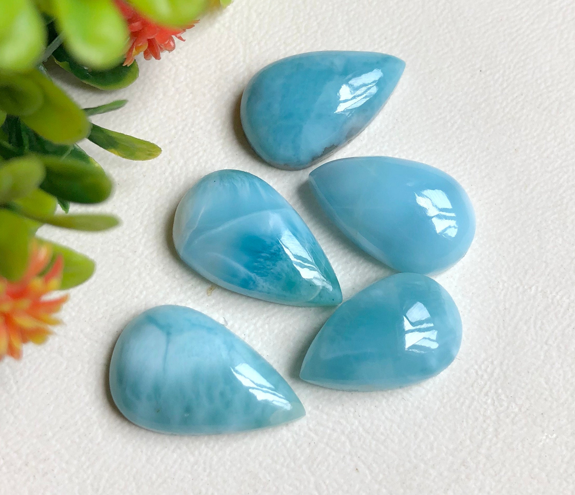 Larimar Cabochon 12-19mm 5pcs Lot Loose Gemstone, Beautiful