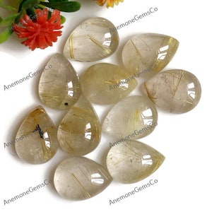 Gouden rutiel 12x16mm peervorm cabochon, gekalibreerde halfedelstenen losse edelsteen 10 stuks veel gebruik voor ringen, natuurlijke edelsteen, Power Crystal