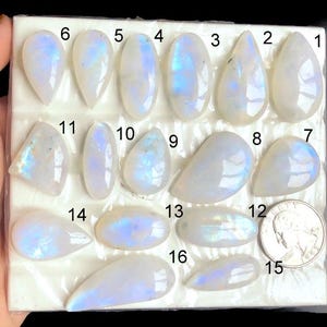 Cabochon di pietra di luna arcobaleno selezionata, pietra di luna blu fuoco naturale sfusa per la creazione di gioielli, pietra di luna di fuoco occhio di gatto LOT-59, LOT-325