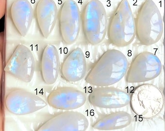 Ausgewählte Regenbogen Mondstein Cabochon, Natürliche Blue Fire Mondstein Lose Edelstein für die Schmuckherstellung, Katzenauge Feuer Mondstein LOT-59, LOT-325