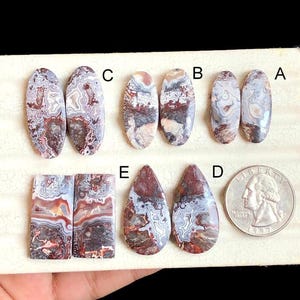 Paire de boucles d'oreilles en dentelle folle en agate sélectionnée, pierres semi-précieuses naturelles pour boucles d'oreilles bijoux, boucles d'oreilles en agate dentelle de style occidental, LOT - 62