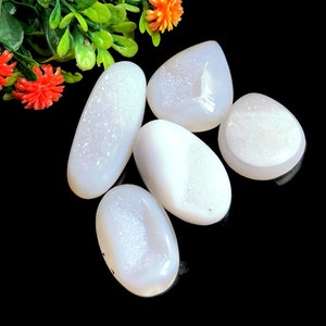 Lot de cabochons druzy à fenêtre blanche 23-37 mm environ, identique à la photo Lot de 5 pcs à utiliser pour des bijoux faits main, cadeau bijoux en cristal pour elle 58324