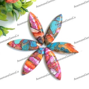 Ostra espinhosa rosa Turquesa 10 x 30 mm Lote de cabochão, CALIBRADO Formato Marquise Mojave Ostra espinhosa Turquesa Pedra preciosa solta, Cristal de cura