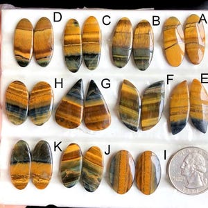 Paires de boucles d'oreilles oeil de tigre sélectionnées, Pierre semi-précieuse naturelle pour la fabrication de bijoux, Cristal puissant oeil de tigre LOT-306