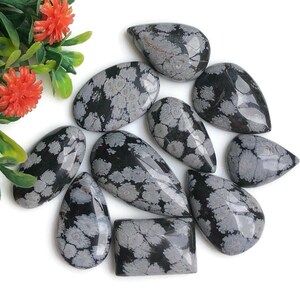 Lote com 10 peças de cabochão de jaspe floco de neve, 19 a 31 mm, formato misto, para fabricação de joias, polido à mão, presente para ela 59933
