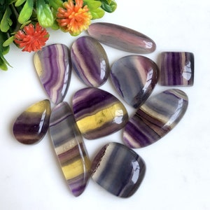 Fluorite Cabochon, 14 à 35 mm Mix Forme et taille 10 Pcs Lot, Pierre précieuse semi-précieuse naturelle pour la fabrication de bijoux, Cristal de méditation 56269