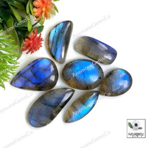 Labradorite Cabochon 19-28 mm Circa Forma Mista 7 Pezzi Lotto Come da Immagine, Labradorite Blu Fuoco Uso per Anelli e Pendenti Gioielli 62398