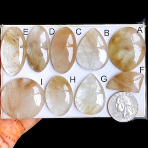 Cabochon di rutilo dorato selezionato, pietra preziosa semipreziosa naturale per la creazione di gioielli, gioielli di cristallo naturale curativo con rutilo dorato LOTTO 133