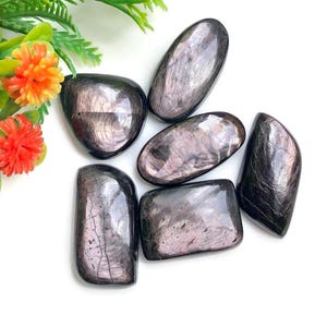 Cabochão hiperstênio 21-27mm formato misto aproximado 6 peças lote igual à imagem, pedra preciosa de cura hiperstênio para anel, joias boho 61050