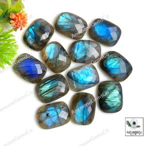 Labradorite Faceted Gemstone, 15x20mm Rectangular Cushion Shape 10 Pcs Lot For Jewelry Making, Labradorite Rose Cut Gemstone For Jewelry