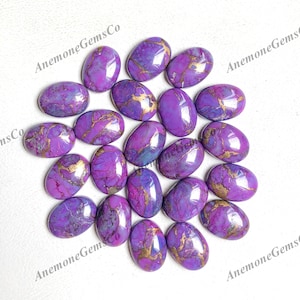 Cabochão oval mohave turquesa de cobre roxo 10x14mm, pacote com 10 unidades, lote de pedras preciosas soltas polidas para pingente de brinco e fabricação de joias.