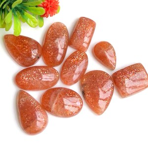 Zonnesteen cabochon 15-23 mm, mengvorm ongeveer hetzelfde als afbeelding 10 stuks voor sieraden maken, ringmaat cabochons 60269