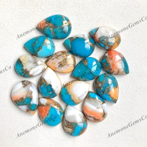 Cabochão de pêra turquesa de ostra espinhosa 12x16mm, lote de pedras preciosas soltas de cobre mojave para pingente de brinco e fabricação de joias