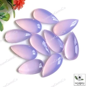 Cabochon liscio a forma di pera in calcedonio lavanda 10 x 20 mm, 10 pezzi di pietra preziosa a fondo piatto in calcedonio lavanda per la creazione di gioielli