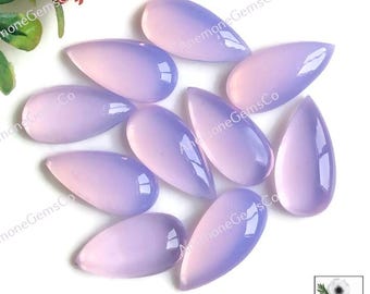 Lavender Chalcedony Smooth Pear Shape Cabochon 10x20mm, 10pcs Lavender Chalcedony Flat Back Gemstone For Jewelry Making