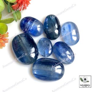 Cabochon di cianite da 9-15 mm, circa 7 pezzi, lotto, forma mista come da immagine. Cianite perfetta per anelli, gioielli, collana di cianite 62538