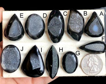 Black Window Druzy Gemstone:Unique Pattern Black Window Druzy Use For Handmade Rings & Pendants Jewelry LOT-84