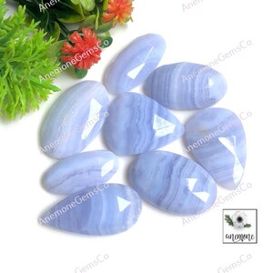 Pedra preciosa de ágata azul de renda, 23-29 mm aproximadamente, formatos e tamanhos variados, lote com 8 peças, como na imagem, ágata azul de renda facetada para fabricação de joias 62510