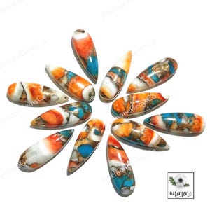 Lotto di cabochon di turchese Mohave Copper 10x30mm, pietra preziosa sciolta di turchese Mojave Spiny Oyster a forma di pera CALIBRATA, cristallo curativo
