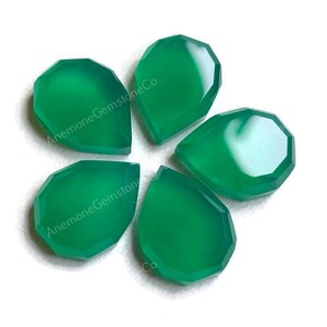 Groene Onyx gefacetteerde peervorm edelsteen 5st Pack, stap gesneden edelsteen, natuurlijke groene onyx kristal voor sieraden maken DIY