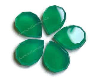 Paquete de 5 piezas de piedras preciosas facetadas en forma de pera de ónix verde, piedra preciosa de corte escalonado, cristal de ónix verde natural para hacer joyas DIY