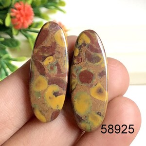 Coppia di orecchini in diaspro di frutta cabochon, pietra preziosa semipreziosa naturale per la creazione di gioielli, orecchini fatti a mano in diaspro