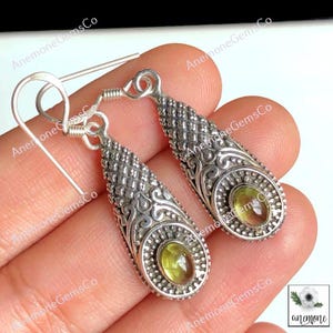 Peridot Gemstone Earring, 925 Sterling Silver, Antique Earring, Designer Earring, Unique Gift For Friend, Delicate Handmade Earrings
