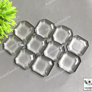 Bergkristal 12 x 12 mm edelsteen in achthoekige vorm, 10 stuks veel fancy geslepen natuurlijke kwarts edelsteen met platte achterkant voor het maken van sieraden, kwartsketting