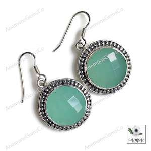 Boucle d'oreille calcédoine turquoise, Boucle d'oreille en argent sterling 925, Bijoux faits main, Boucle d'oreille tendance, Bijoux de boucle d'oreille pour tenue de soirée, Boucles d'oreilles délicates